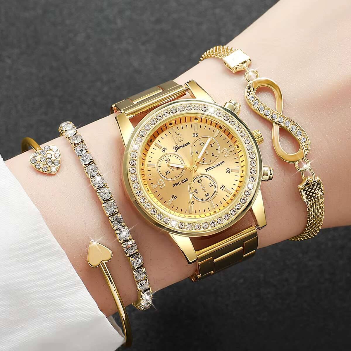 Luxury Watch Travel Case - 4PCS/Set Luxury Rhinestone Women Watches Fashion
